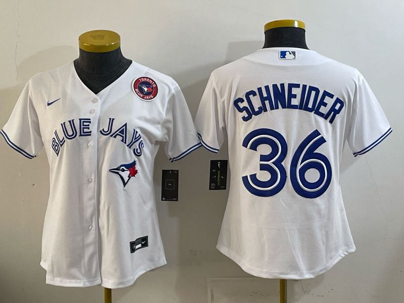 Women 2025 Nike Toronto Blue Jays #36 Schneider White Game MLB Jersey 05